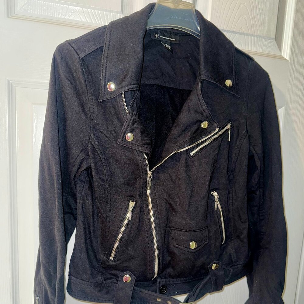 Women's Medium INC International Concepts Black Cloth Motorcycle Jacket